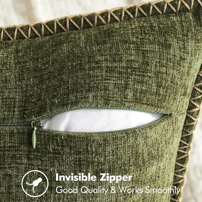 MIULEE Pack of 2 Euro Sham Pillow Covers 24x24 Inch Olive Green Farmhouse Decorative Throw Pillow Covers with Stitched Edge Soft Chenille Solid Dyed Pillow Covers for Bed Sofa Couch Living Room