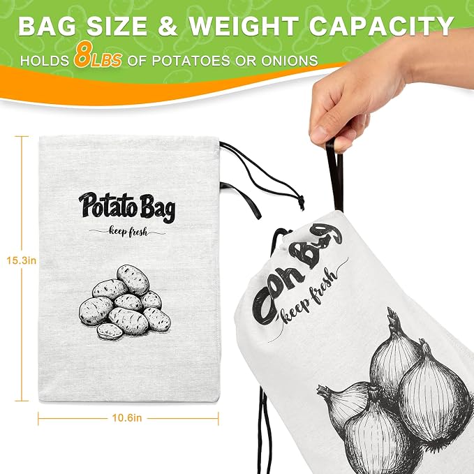 Onion Bag, Potato Bag, Vegetable Storage Bags, Reusable 8-Pound Potatoes Storage Bags With Light-Blocking Liner, Drawstring Closure & Side Access For Vegetable Keep Fresh 16"x11.4"(2Pack)