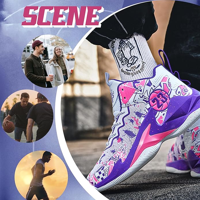 Men's Basketball Shoes Breathable Anti Slip Fashionable Graffiti Training Shoes Outdoor Shoes