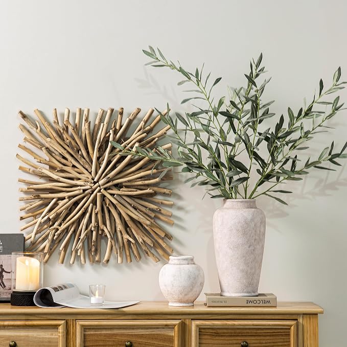 Ceramic Flower Vase, Large Rustic Vase Farmhouse Decorative Tall Vase Floral Pottery Vases for Home Decor Table Living Room Entryway Mantel Bedroom Bathroom Kitchen - 12" D