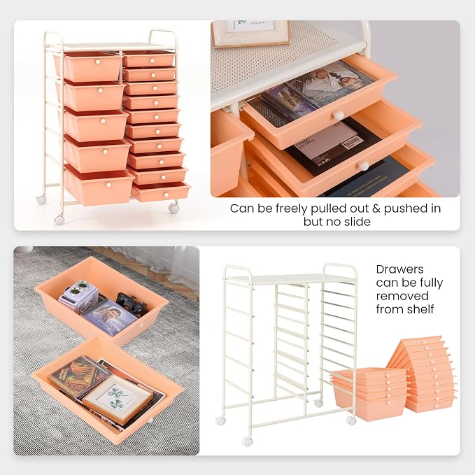 Giantex 15 Drawers Rolling Cart, Classroom Organizers, Storage Cart with Wheels, for Teacher Office Home School Supplies Tool Craft Art Paper