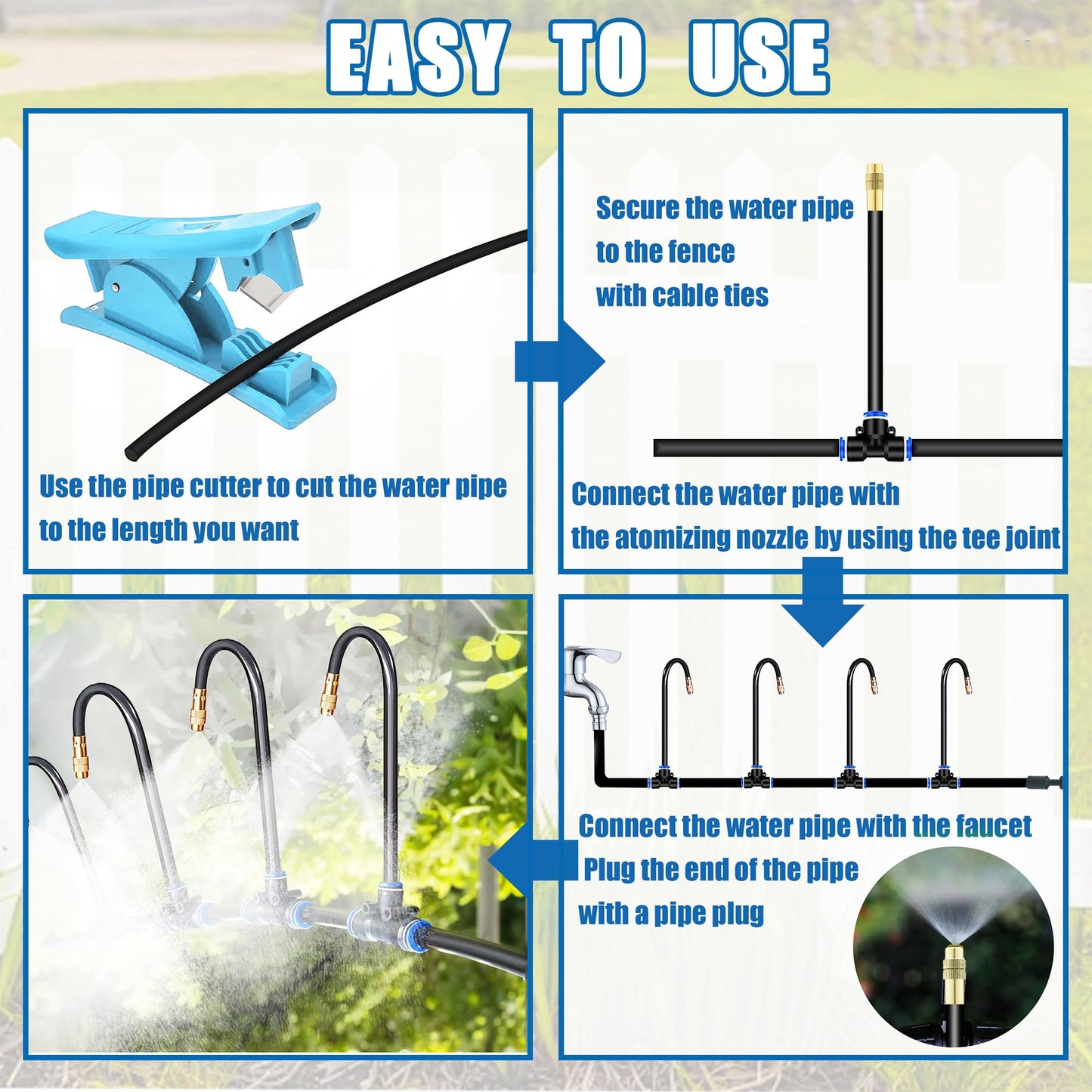 Dianrui Drip Irrigation System—50FT 1/4" Garden Watering System with 16pcs Copper Nozzles, 360° Curved Garden Automatic Irrigation System for Garden/Lawn/Greenhouse/Raised Beds/Outdoor Plants