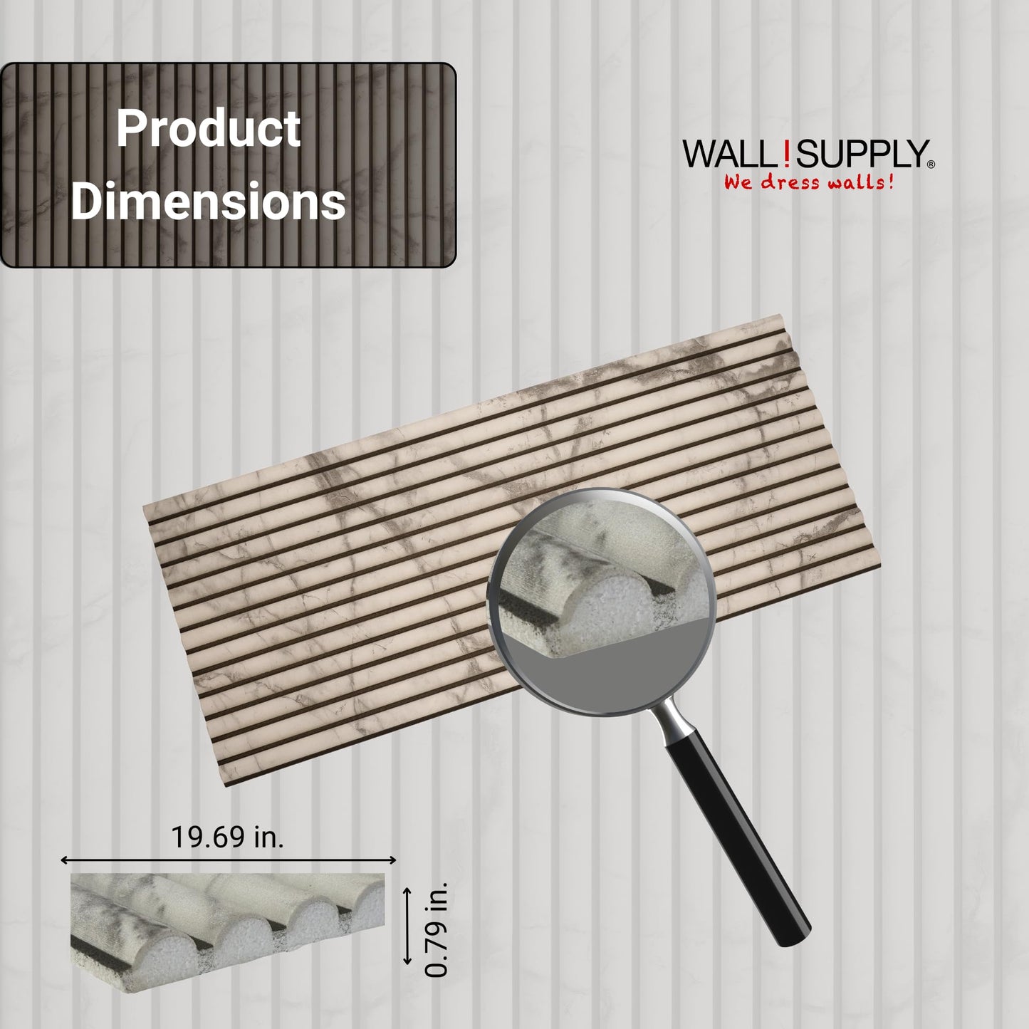 Wall!Supply 3D Wall Panels – Faux Marble Round Slatted – Home Decor Wallpaper Alternative for Living Room, Bedroom & Office – Easy DIY Installation – 4 Pack, Covers 24.96 Sq Ft