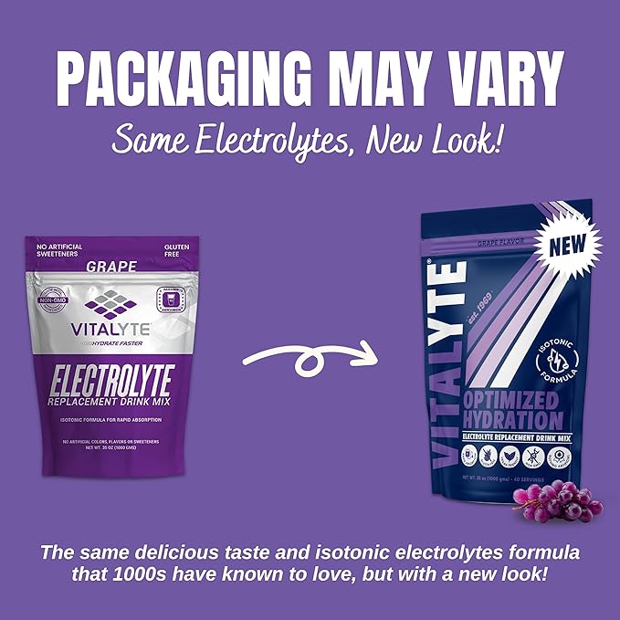 Vitalyte Electrolyte Powder Drink Mix, Isotonic Electrolyte Hydration Mix, Bulk Case Pack (12 Pack, Grape)