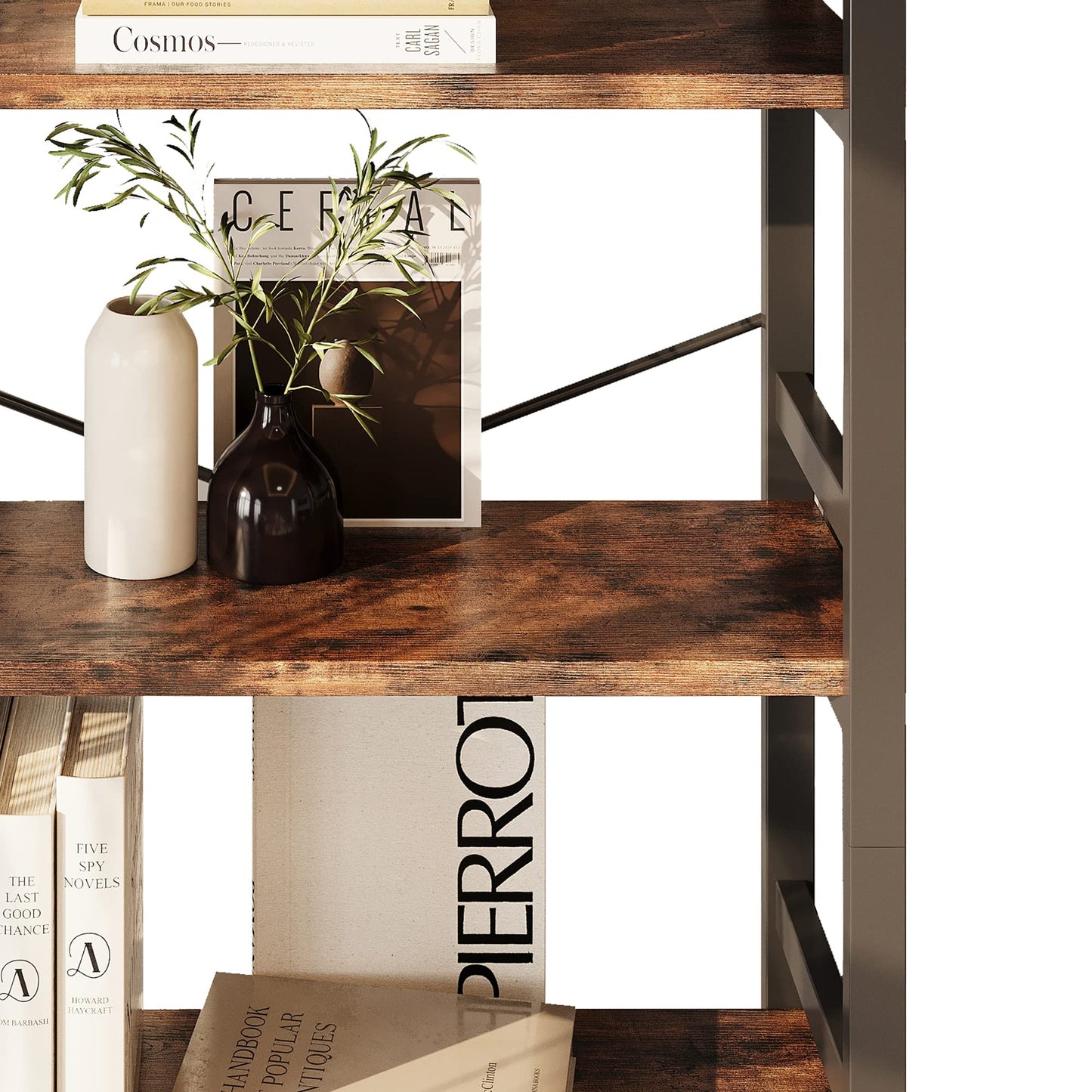 IRONCK Bookshelves and Bookcases, 31.5in Wide Shelf 5-Tier Ladder Shelf 110lbs/shelf Vintage Industrial Style Bookcase for Bedroom Living Room Home, Vintage Brown