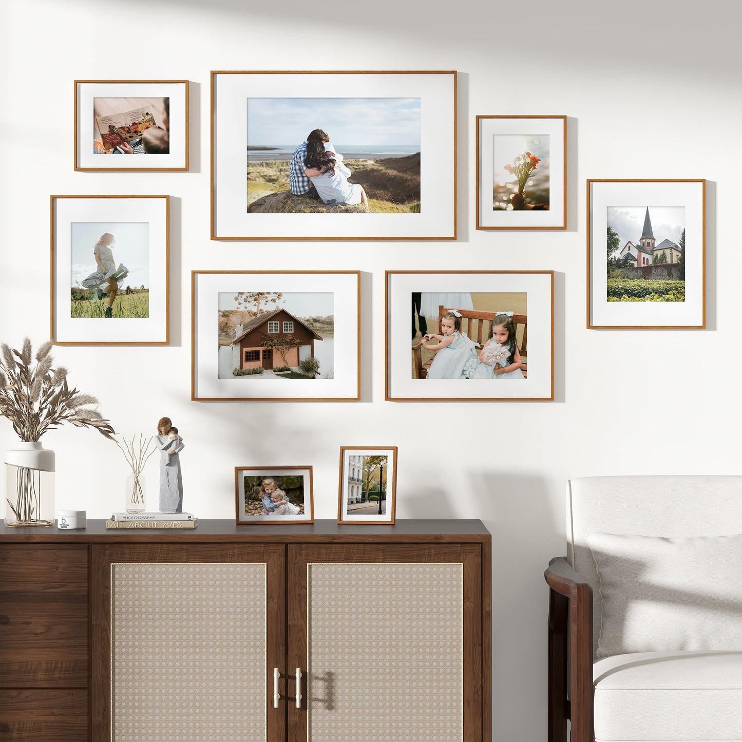 Fun Memories 4x6 Picture Frame, Natural Solid Teak Wood Photo Frame with HD Tempered Glass, Modern Simple 4x6 Wooden Frame Matted to 3.5x5, Wall or Tabletop Display