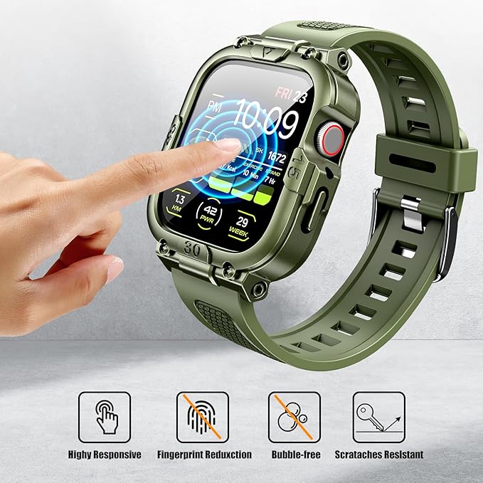Dsytom Waterproof Case with Band Compatible for Apple Watch Band 46mm 45mm 44mm 42mm(S11/10) 41mm 40mm for Men,Rugged Smartwatch Strap with Built-in Tempered Glass Screen Protector for iWatch Series 11/10/9/8/7/6/5/4/SE