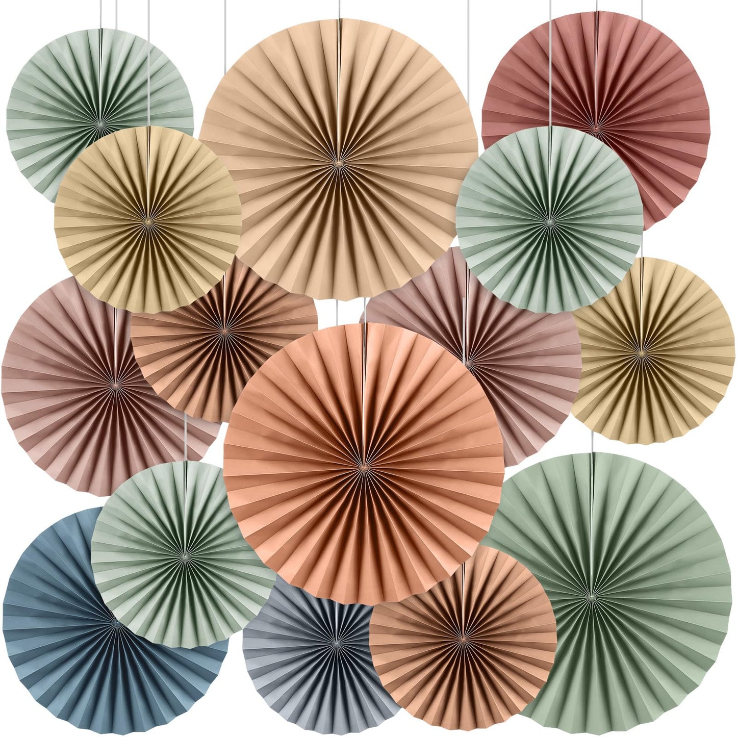 Weekgrat 18 Pcs Sage Green Brown Boho Hanging Paper Fans Decor Back to School Paper Fans Round Garlands Bulletin Board Classroom Decorations for Party Supplies Classroom Decor