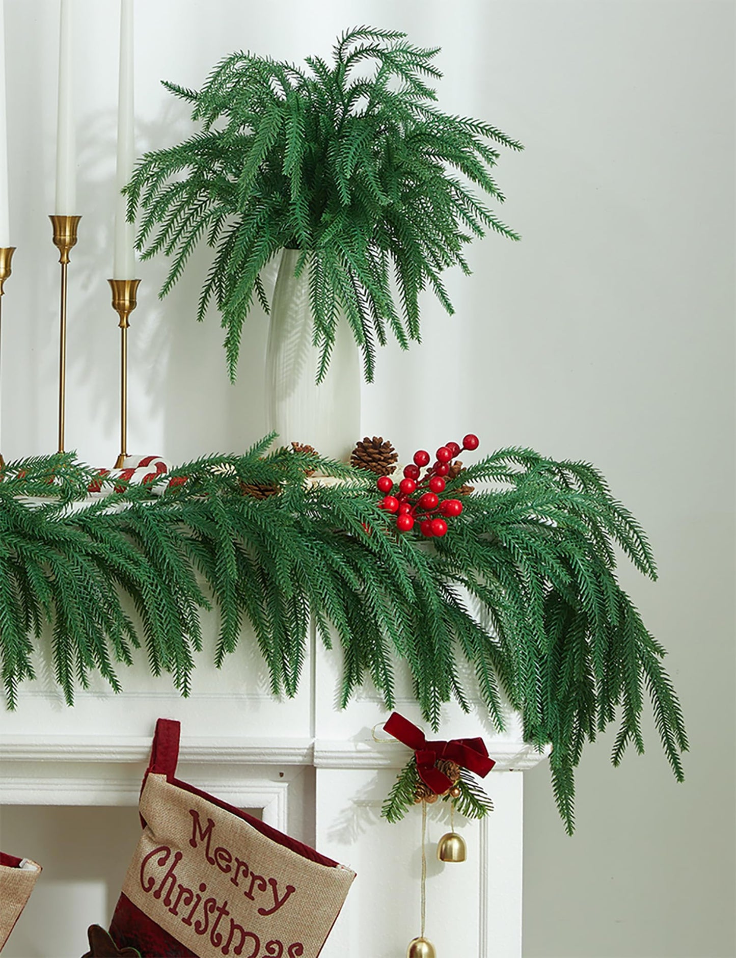 Heleze 6 Ft Norfolk Pine Garland Realistic - Christmas Mantel Garlands, Faux Norfolk Pine Natural Touch Garland for Table Fireplace Stairs Christmas Decorations
