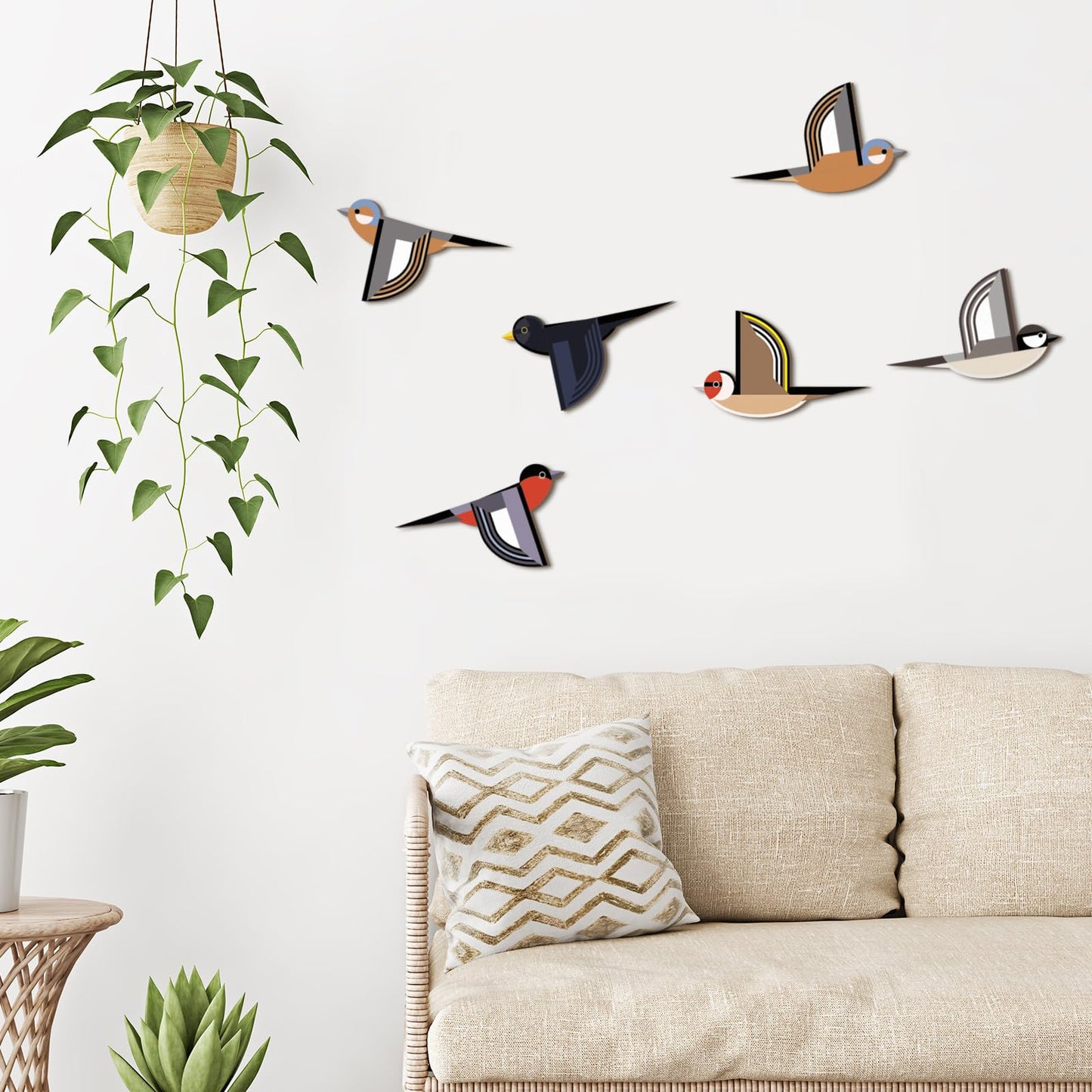 Wesiti 6 Pcs Wooden Bird Wall Art Rustic Farmhouse Flying Bird Art Wall Decor Geometric Scandinavian Home Decor for Living Room Bedroom Gift