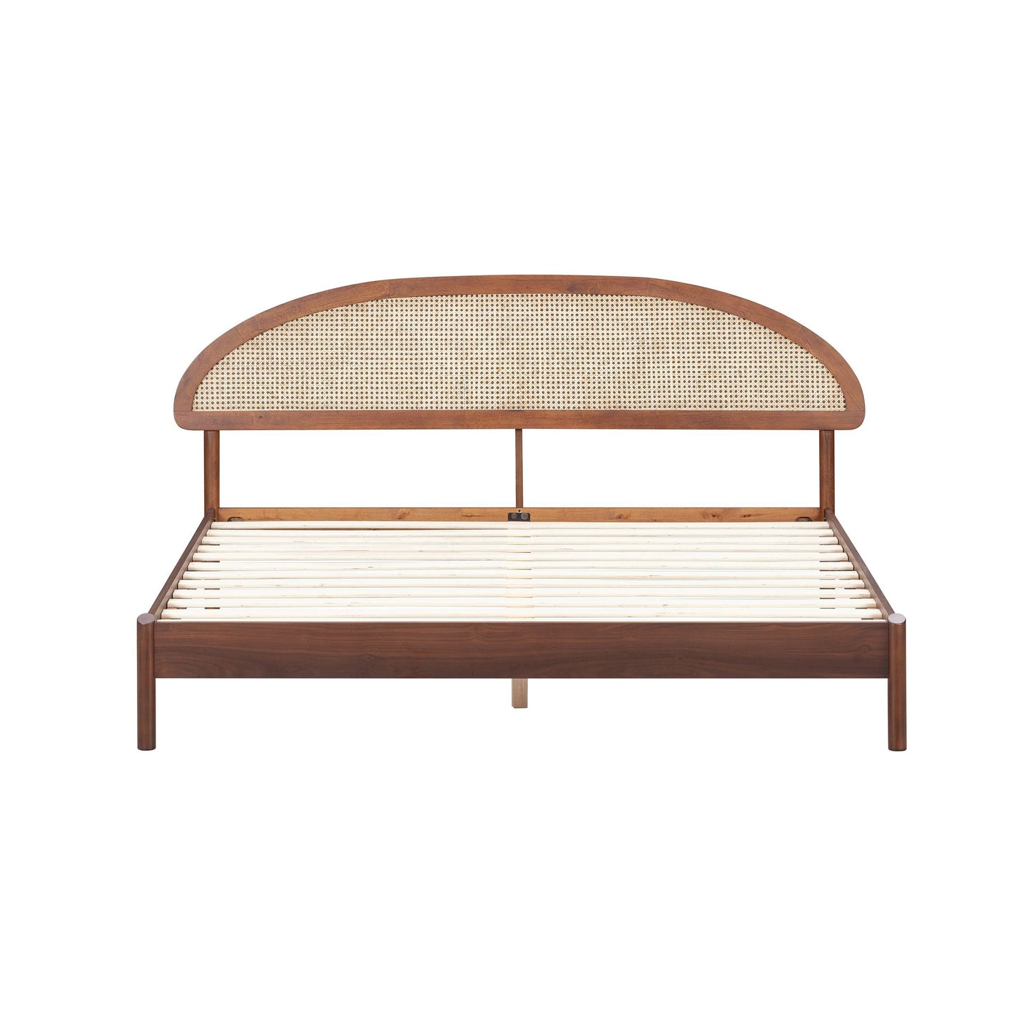 NTC Gem Wooden Bed Frame with Headboard and Natural Rattan, Solid Oak/Rubber Wood Foundation with Silent Slats, 1000 Lb Capacity, Effortless Assembly (Natural Cane - Dark Walnut, King)