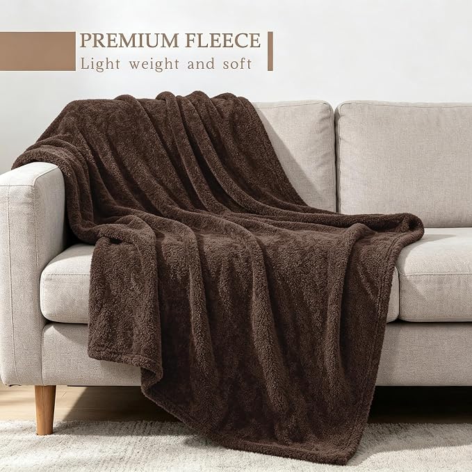 Exclusivo Mezcla Fleece Coffee Throw Blanket for Couch Sofa, Ultra Soft, Lightweight and Fluffy Blankets for Women, All Season, 50x60 Inches