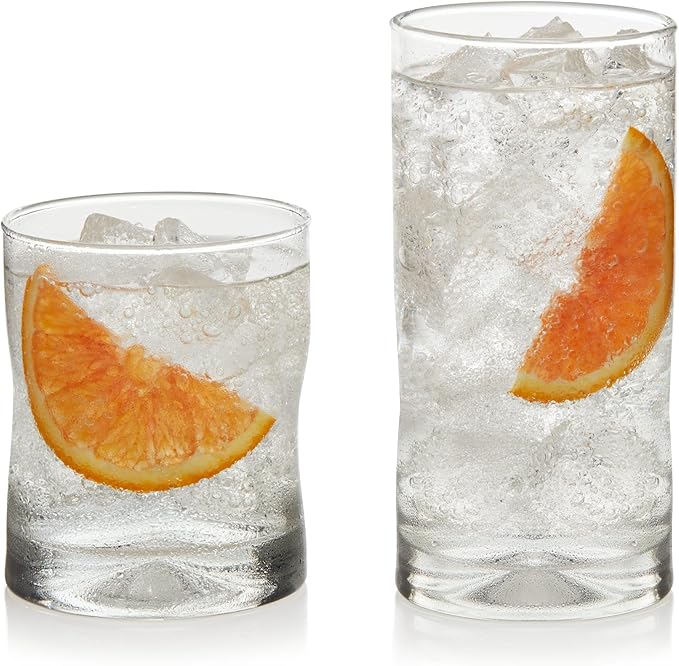 Libbey Impressions 16-Piece Tumbler and Rocks Clear Drinking Glasses, 8 16.7oz & 8 12oz Double Old-Fashioned Glass Drinking Cups Set