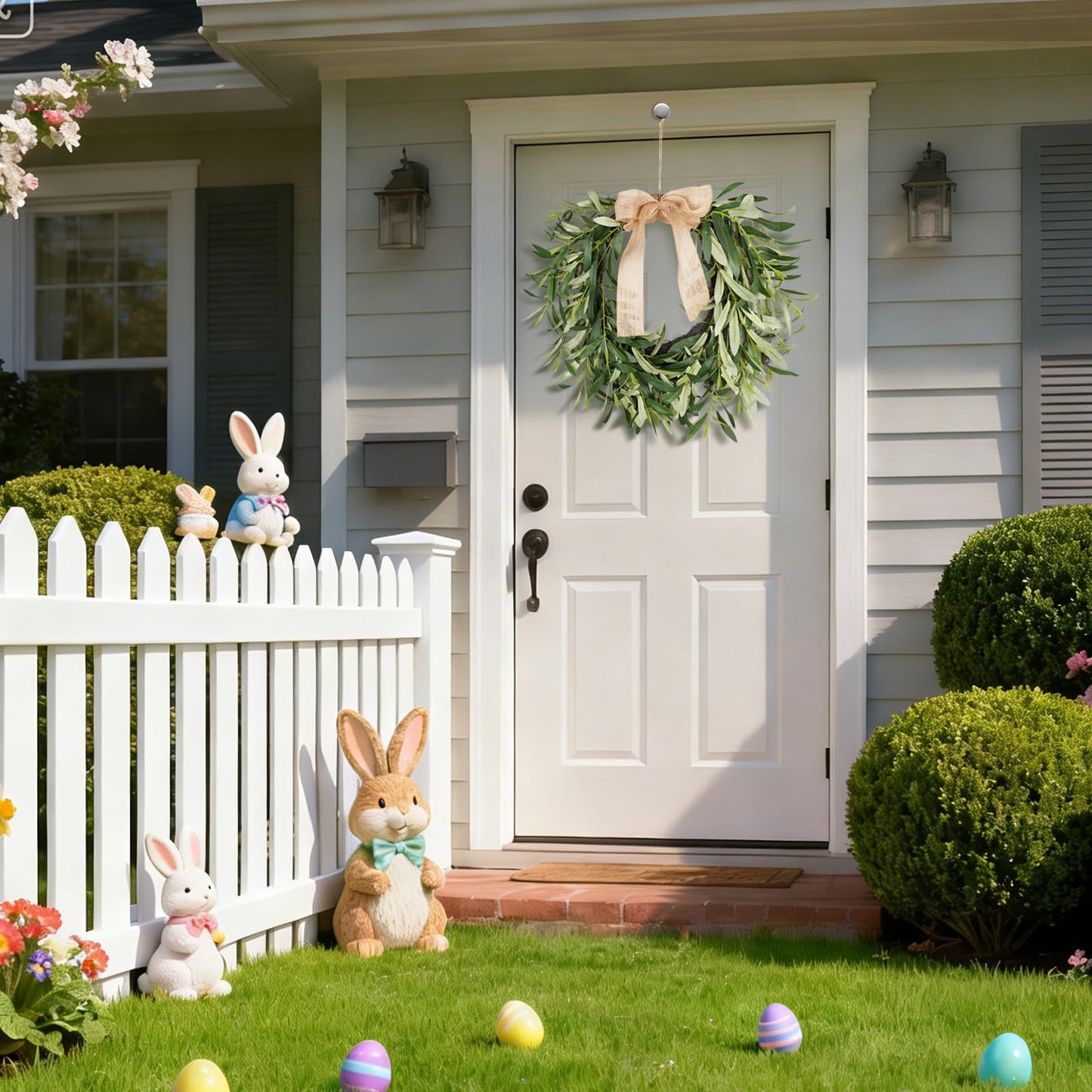 20.87 Inch Artificial Olive Wreaths for Front Door, Real Touch Green Leaf Olive Fruit Spring Flower Swag, Perfect for Wedding Home Outdoor Indoor (1PCS)