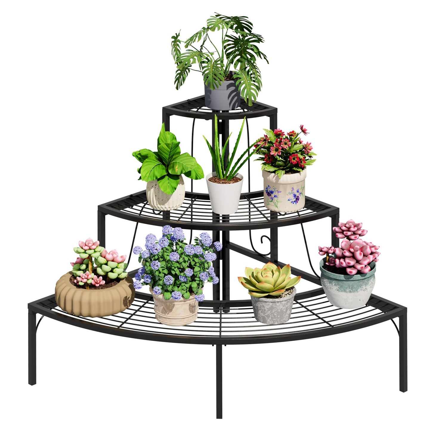SIMHOMSTOR Plant Pot Stand Shelf, 3 Tier Flower Quarter Display Rack, Metal Succulent Plants Storage Holder for Outdoor and Indoor, Black
