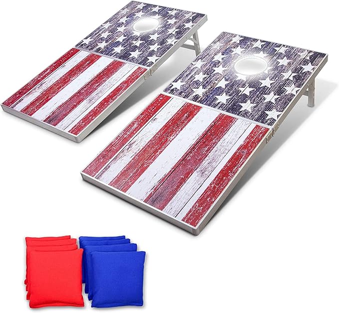 GoSports 4 x 2 ft Aluminum Cornhole Game Sets – Choose LED Lights or Standard - Set Includes 2 Foldable Regulation Size Boards, 8 Bean Bags, & Rules