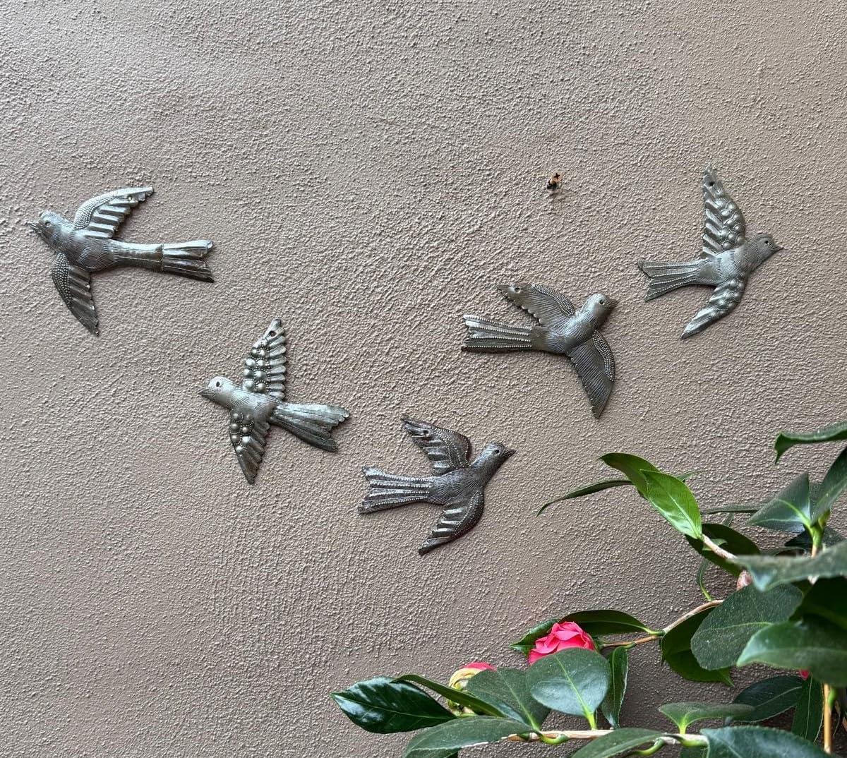 It's Cactus Set of 5 Small Birds Flying, Decorative Bird, Metal Wall Hanging Ornaments, Haitian Recycled Figurines, Nature Inspired 4 x 5 Inches