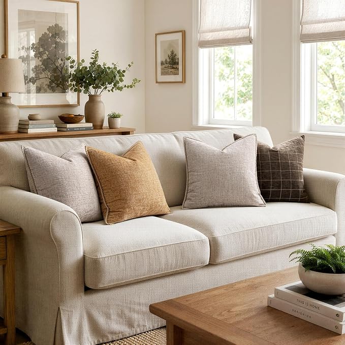 MIULEE Pack of 2 Couch Throw Pillow Covers 20x20 Inch Apricot Brown Farmhouse Decorative Pillow Covers with Stitched Edge Soft Chenille Solid Dyed Spring Pillow Covers for Sofa Bed Living Room