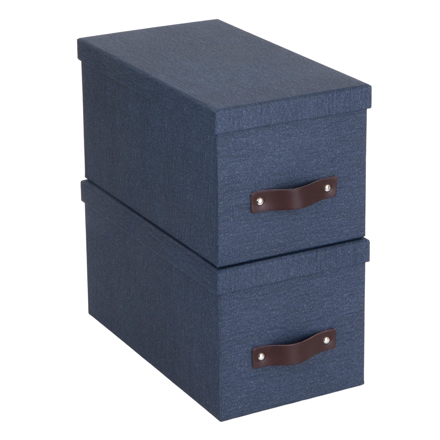Bigso Silvia Organizational Storage Box with Leather Handle for Shelves and Stacks Easily - Durable and Decorative Storage Boxes with Lids - 5.9 in x 6.5 in x 11.6 in - 2 Pack - Blue