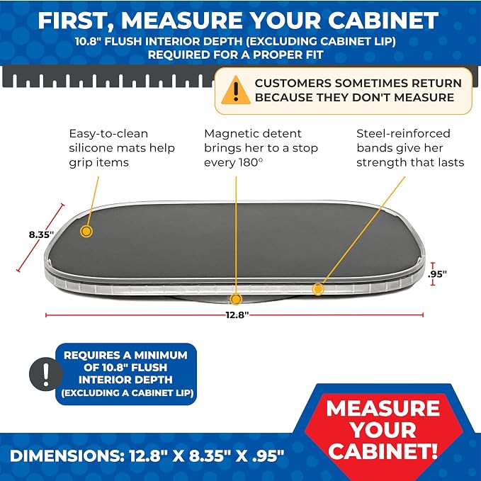 Mighty Susan Organizer for Cabinet Steel-Reinforced 1-Tier Rotating Kitchen Organizer – Rectangular Turntable for Kitchen Cabinets – Holds Up to 30 lbs with Non-Slip Mat for Refrigerator Storage