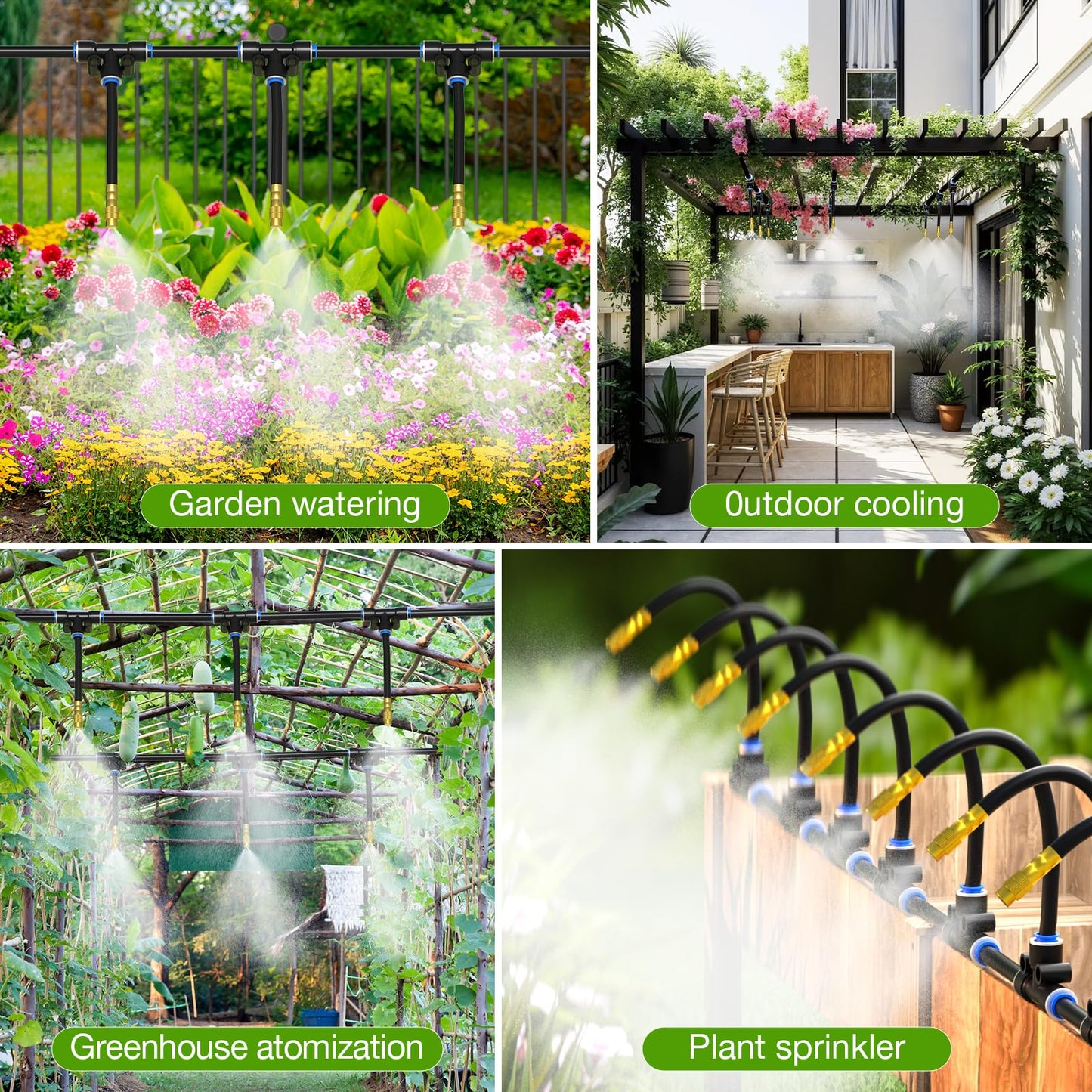 MIXC 1/4" Drip Irrigation System, Adjustable Copper Nozzles (7.8ft Rod Length, 12pcs nozzles and connectors,NO Water Pipe)