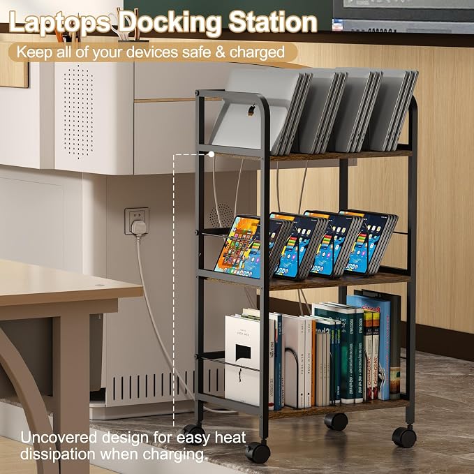 Feyejade Rolling Book Cart with Removable Dividers, 3-Tier File Cart with Wheels, Utility Storage Rack for Office, Home, Classroom, Art Supply Organizer, Binder and Laptop Shelf Rack