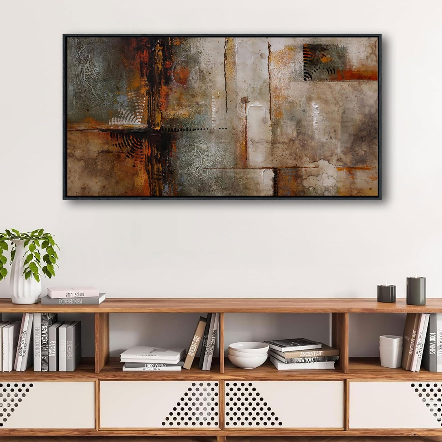 YDYSUNE Framed Abstract Wall Art - Brown Subtle Textured Canvas Wall Decor Painting for Bedroom,Modern Grid Living Room Picture Artwork Decoration Ready to Hang 20×40INCH