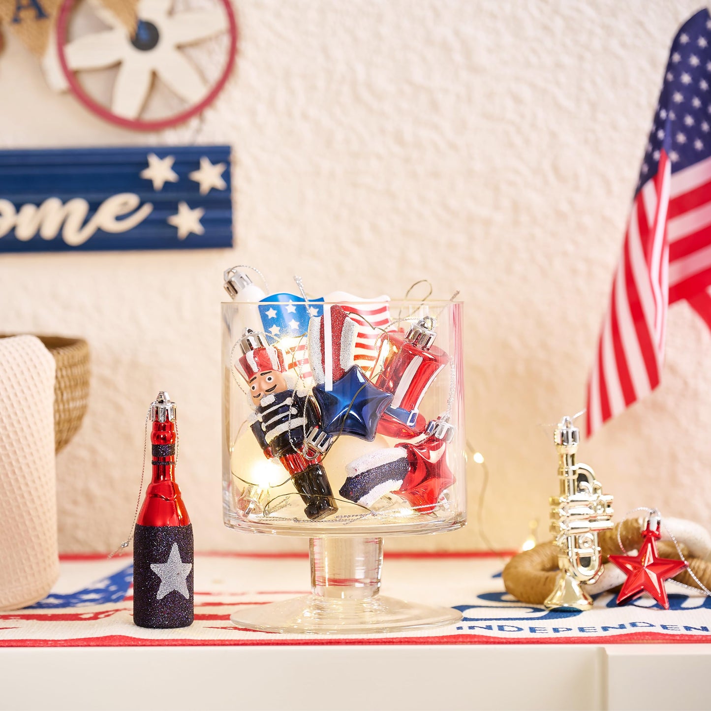 Valery Madelyn 4th of July Tree Decorations for Patriotic Memorial Day Ornaments, 12ct Red White Blue Shatterproof Americana Nutcracker Hanging Ball Decor for Independence Day USA 250th Anniversary