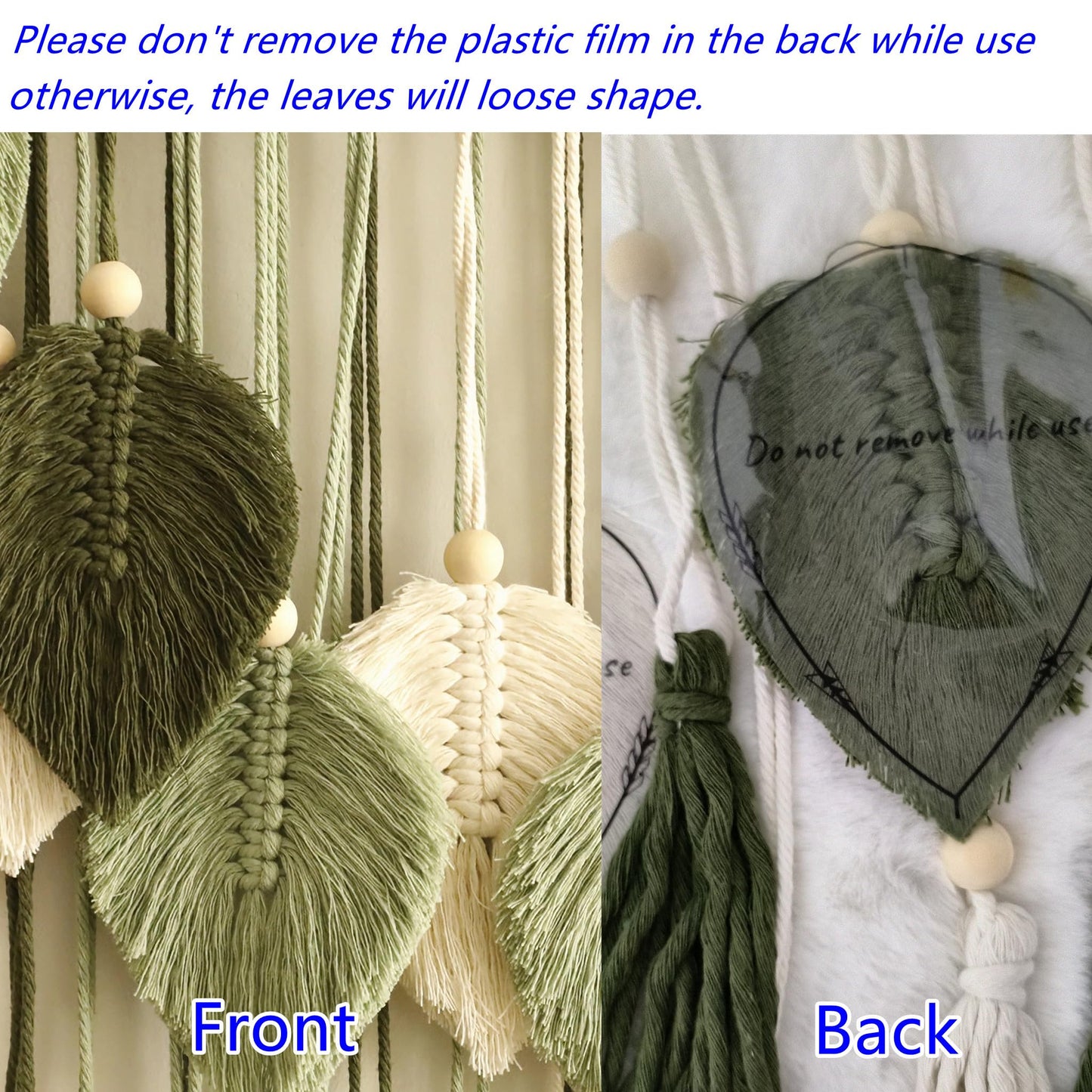 Ni-JASW Green Macrame Wall Hanging Decor, Boho Woven Leaf Feather Tapestries with Beads Tassels 15.7"x 37.8"