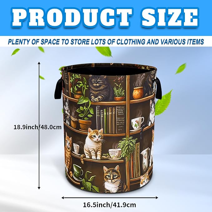 Cute Cat Laundry Basket Bookshelf Animal Oxford Cloth Laundry Hamper Funny With Handle Foldable Portable Clothes Storage Basket 18.9 X 16.5 In Storage Bag For Laundry Room/Bathroom/Bedroom/Dormitories