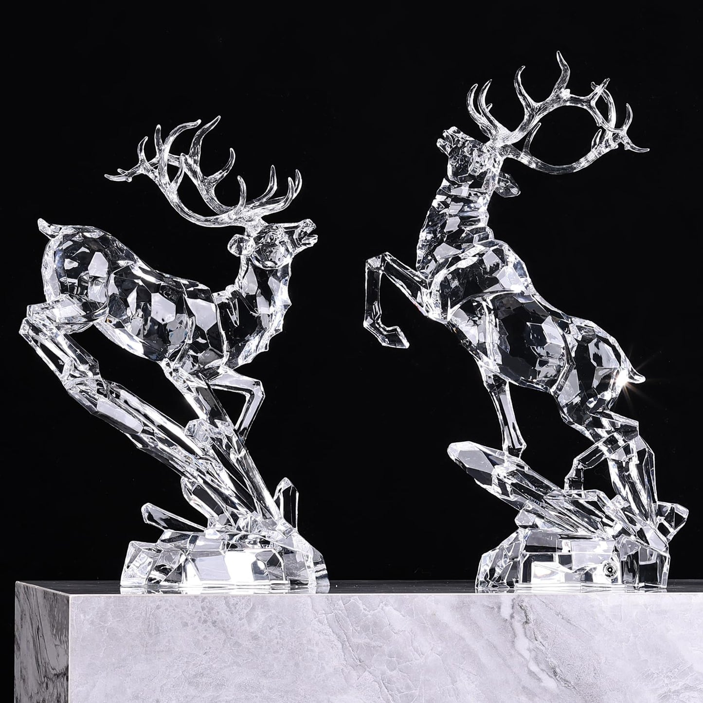 oliruim Acrylic Reindeer Christmas Decor Figurine - Modern Elegant Clear Reindeer Ornaments for Christmas Indoor Decor, Holiday Centerpiece, Living Room, Fireplace, Table Display (Clear, Jumping 13")