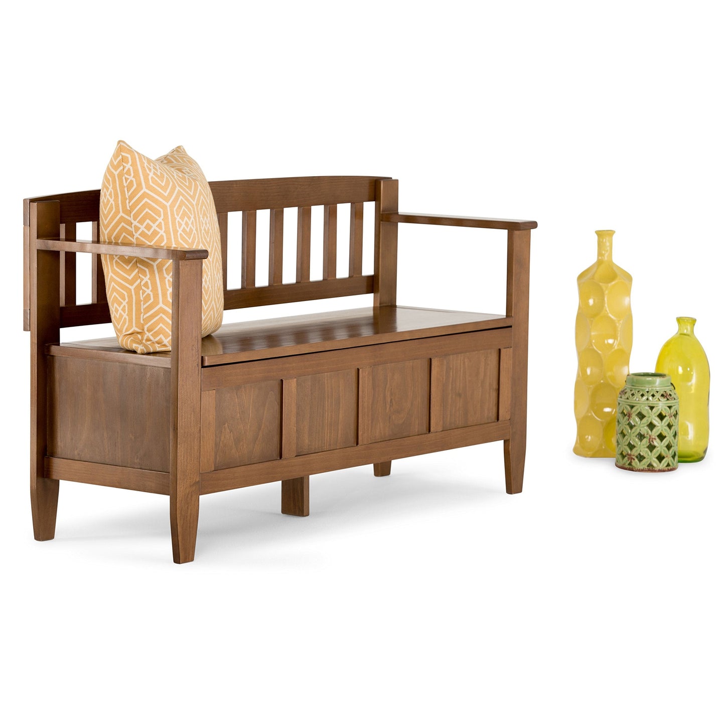 SIMPLIHOME Brooklyn Entryway Storage Bench - 48 inch Wide Solid Wood Hallway Bench in Medium Saddle Brown, Contemporary Mudroom Bench for Entry or Foyer with Lift-Up Lid and Spacious Hidden Storage