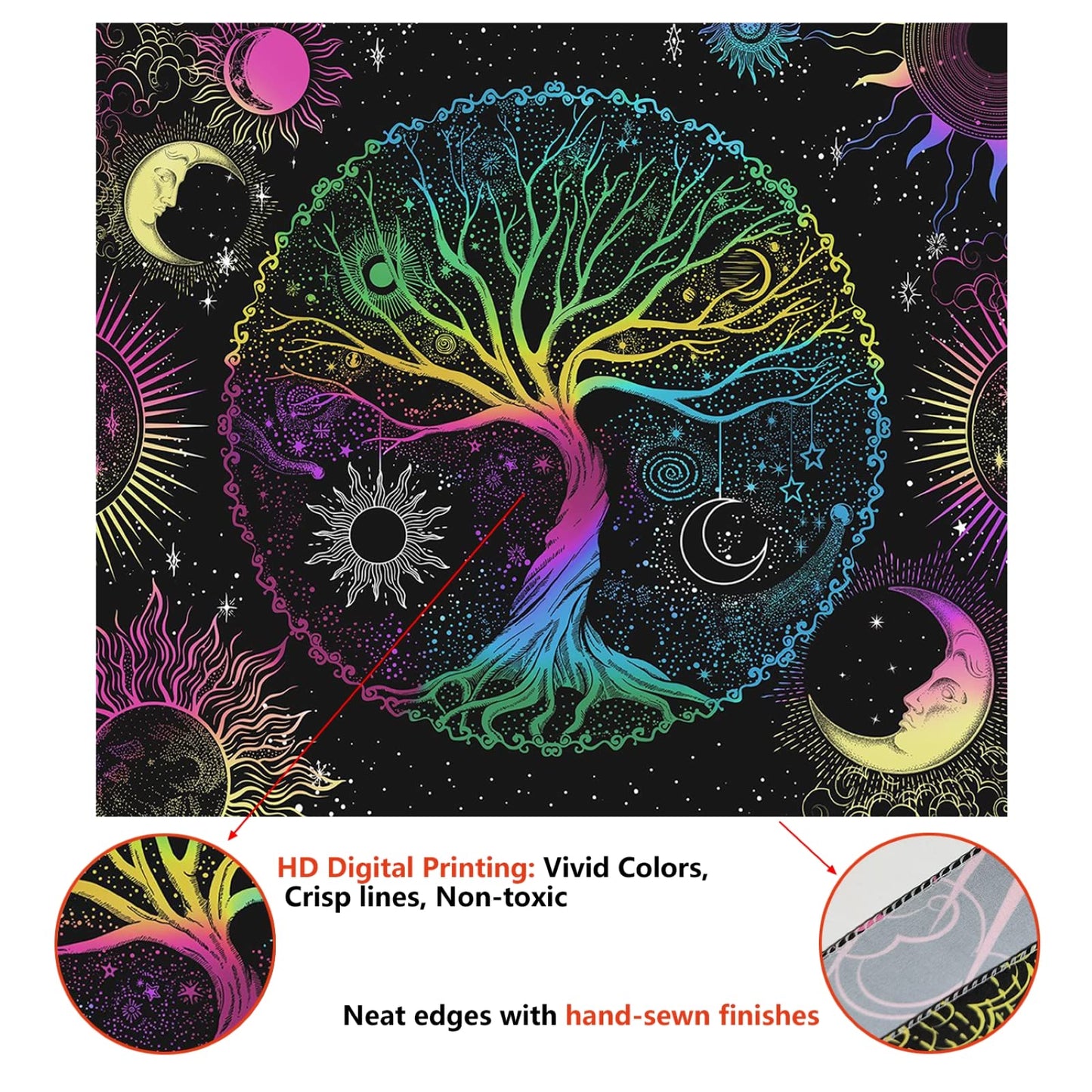AACKart Blacklight Tapestry for Bedroom - Spiritual Tree of Life Wall Tapestry Glow in the Dark Wall Hanging 59.1 x 51.2 inches