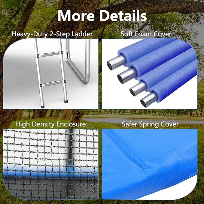 AOTOB 8FT 10FT 12FT 14 FT 15FT Trampoline with Safety Enclosure Net，Outdoor Trampoline with Basketball Hoop, Heavy Duty Jumping Mat and Spring Cover Padding for Kids and Adults, Storage Bag and Ladder