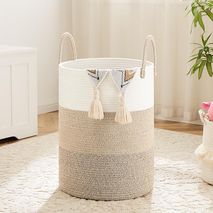 Artfeel Laundry Basket,Woven Cotton Rope Laundry Hamper,80L for Decorative Storage of Dirty Clothes,Toys and Blankets in Bathroom,Bedroom and Living Room