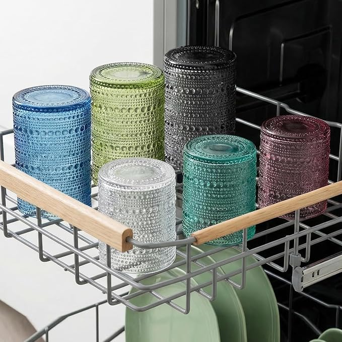 Moretoes Colored Hobnail Drinking Glasses Set of 12,Vintage Water Glass Cups Mixed Glassware, 6pcs 12oz Highballs and 6pcs 10oz Old Fashioned Glasses, Great for Cocktail, Whisky and Other Beverages