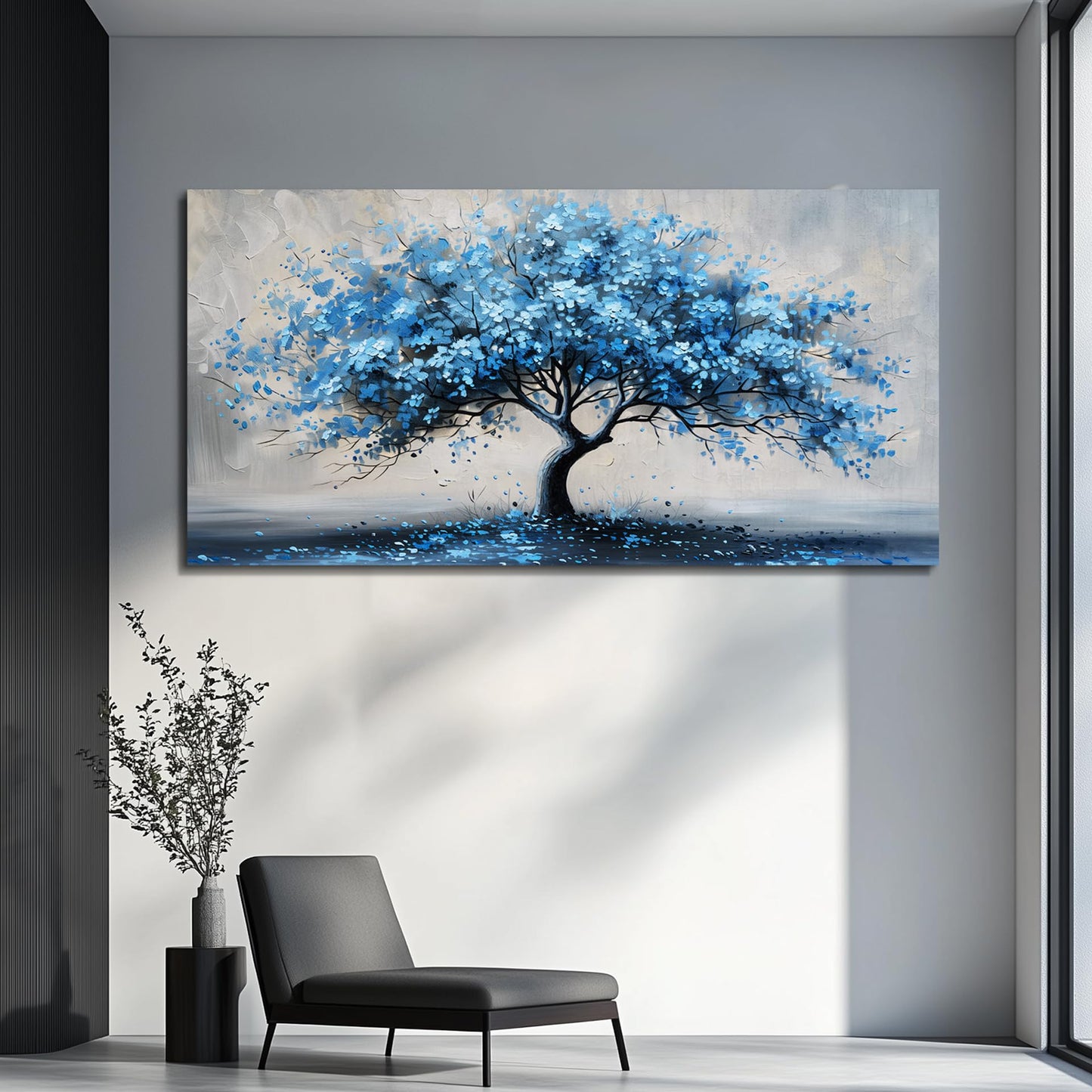 KELIYUAN Canvas Wall Art For Living Room Framed Wall Decorations For Bedroom Office Wall Decor Abstract Painting Blue Tree Pictures Artwork Ready To Hang Guesthouse Room Mural Home Decor 20x40 In