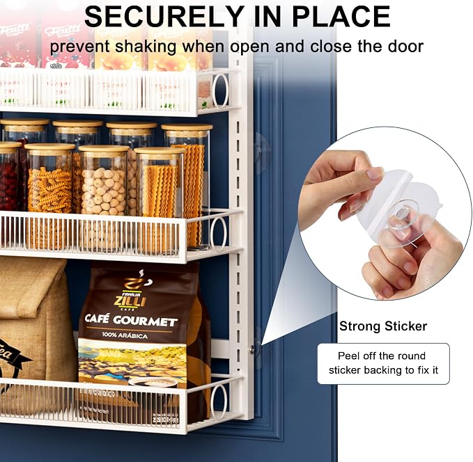 Over the Door Pantry Organizer 9 Tier Hanging Door or Wall Mounted Spice Rack with Adjustable Acylic Basket,Heavy Duty Metal Seasoning Storage Shelf for Kitchen Pantry and Bathroom White