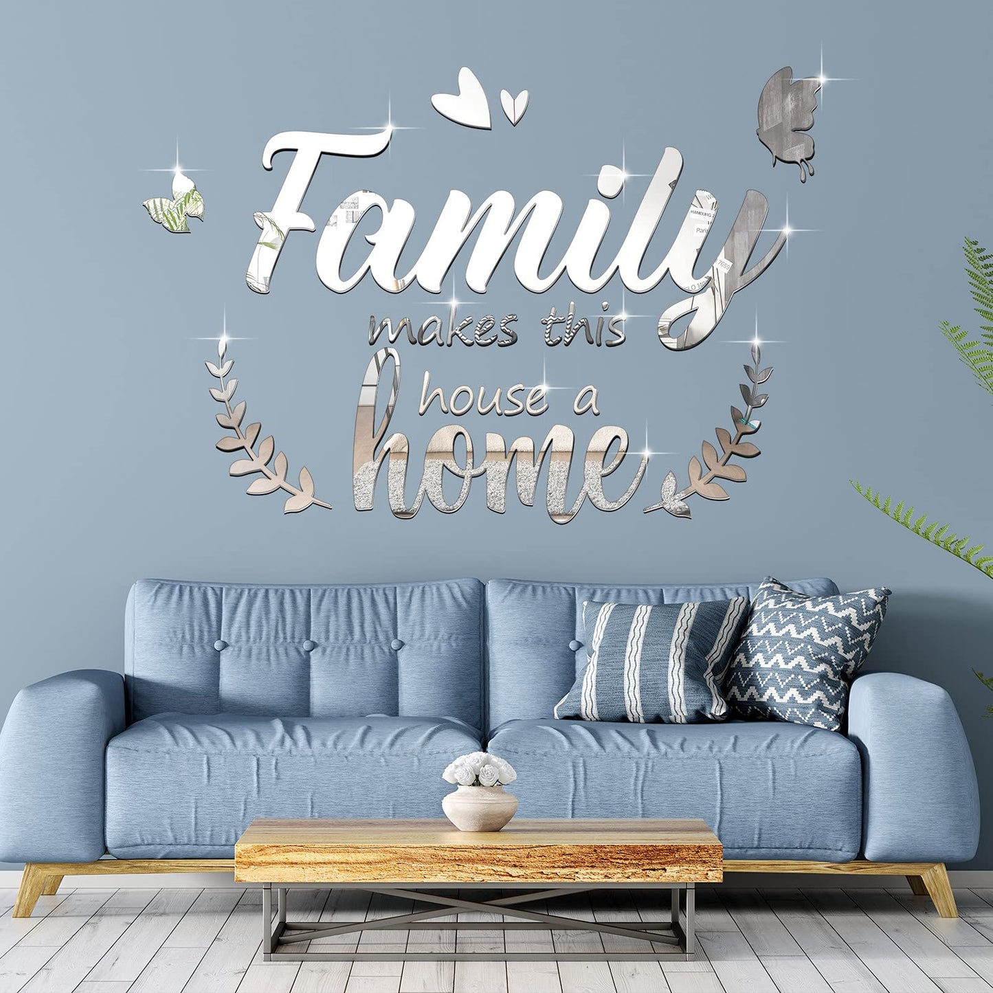 Zonon 3D Acrylic Mirror Wall Decor, Family Mirror Wall Letter Stickers, DIY Removable Family Makes This House a Home Art Decals, Inspirational Quote Decal, for Home Living Room Bedroom(Silver)