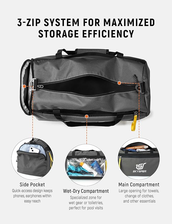 SKYSPER 30L Gym Duffel - Sports Bag Small with Wet Pocket for Sport, Travel, Fitness & Workout Men Women(Gray)
