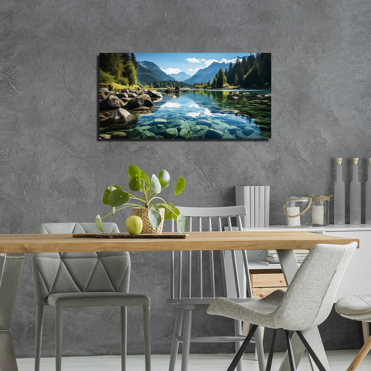 GUGIKA Landscape Wall Art for Living Room, Mountain and Lake Wall-Decor for Bedroom, Natural Scenery Canvas Prints Pictures for Hallway Office, Size 40 x 20 Inches