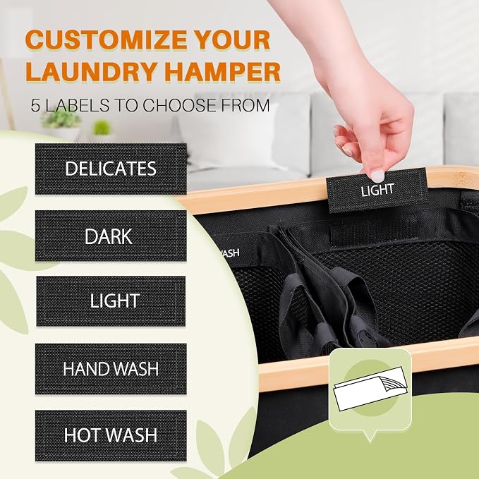 Laundry Hamper 3 Section, 145L Dirty Clothes Hamper with Lid, Extra Large Laundry Basket Organizer with Removable Inner Bags & Labels for Laundry Room, Bedroom, Black