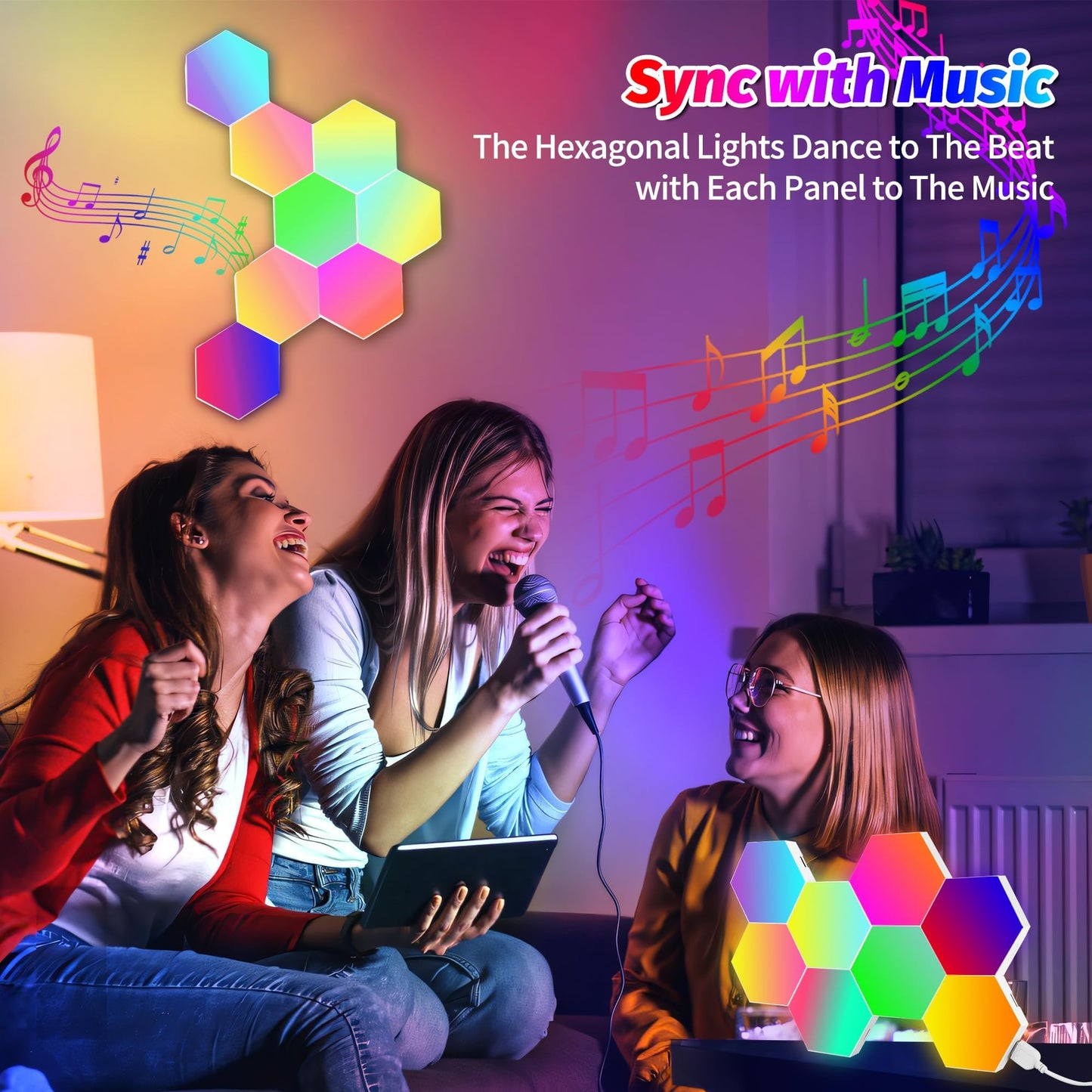 Kangtaixin Hexagon LED Lights 8 Pack - RGB Wall Panels with Music Sync, Smart App & Remote Control, DIY Modular Hex Light for Gaming Room, Bedroom, Living Room, Wall Decor