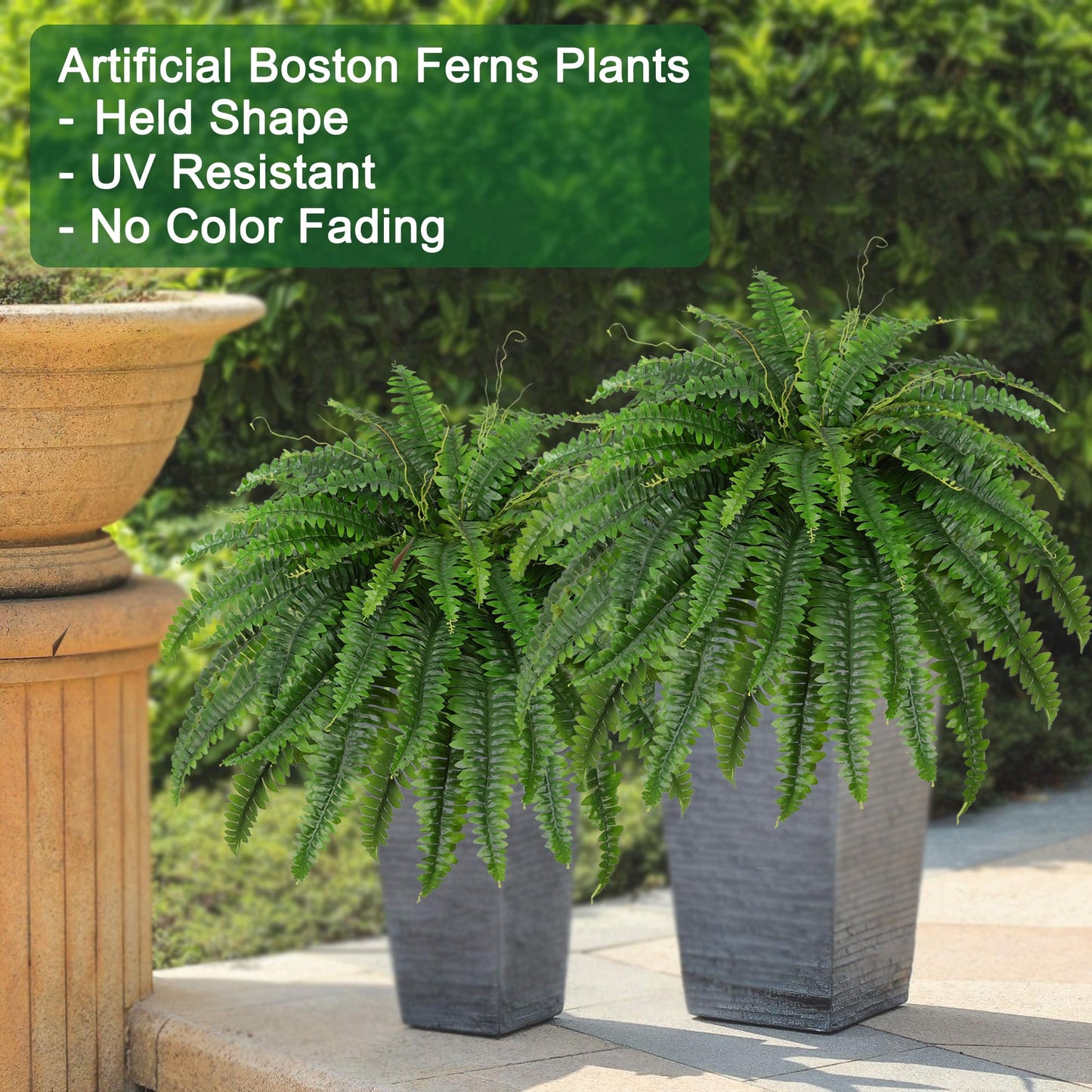 Dkaltm Artificial Boston Fern Bush- Set of 2 Large Artificial Ferns for Outdoors, 45Inch Large Faux Ferns, Suitable for Office & Living Room Decor, 55Branches for Each Bouquet