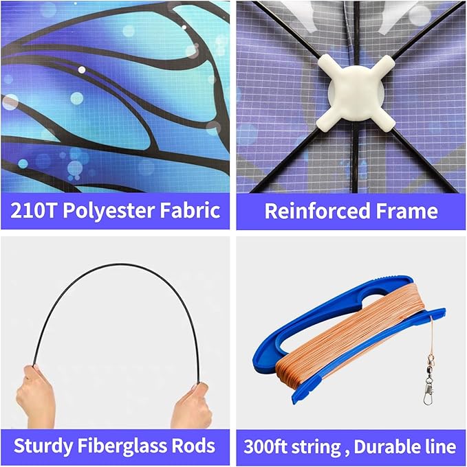 Butterfly Kites for Kids and Adults, Easy to Fly Large Single Line Kite for Boys and Girls - 55" x 28" Beach Kite for Beginners, 300ft String Handle Included