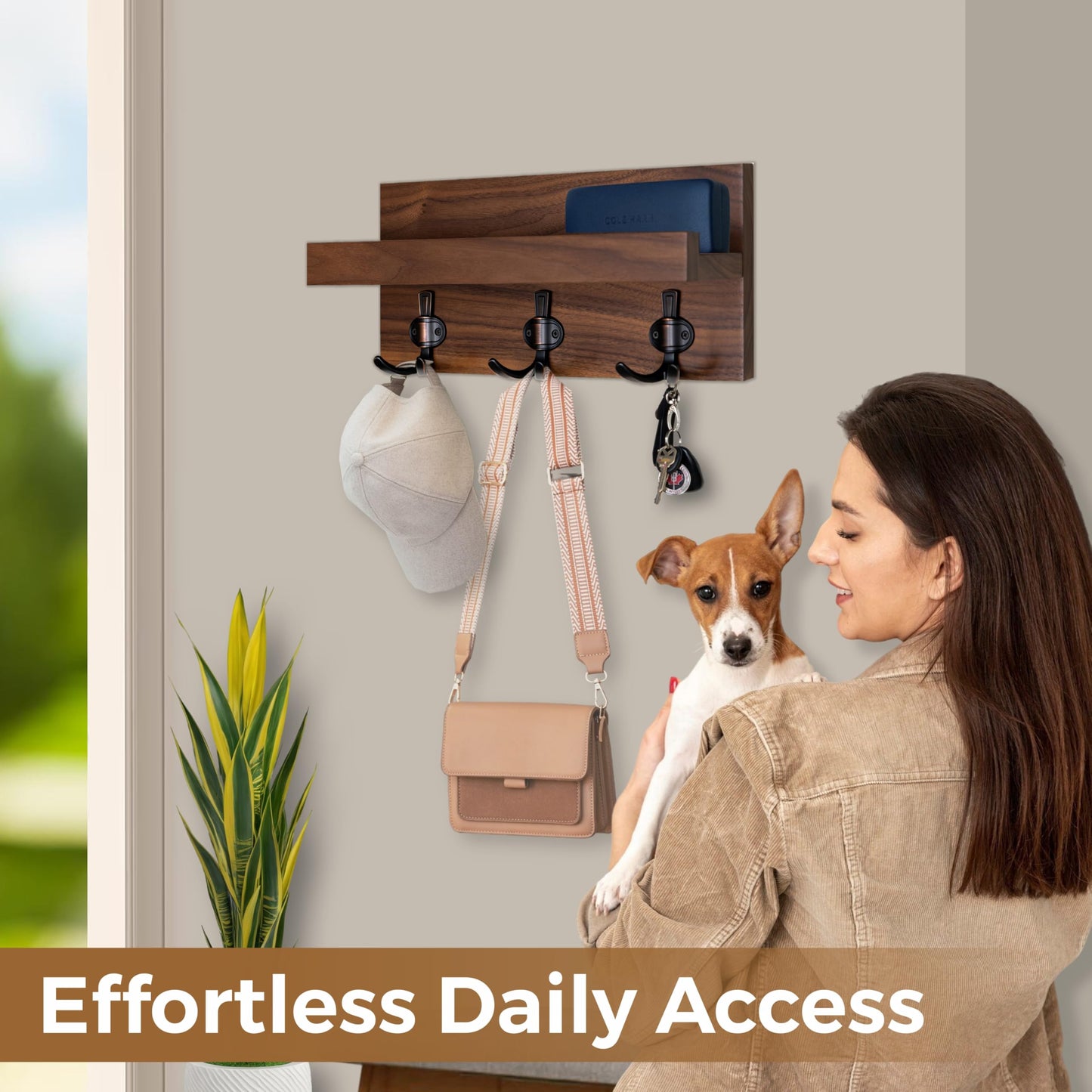 Straga Handmade Entryway Organizer–Wall-Mounted Shelf with 3 or 4 Sturdy Hooks for Coats, Bags, Keys & Umbrellas – Mudroom, Hallway, Bathroom, Modern-Traditional Design – Made in USA 10