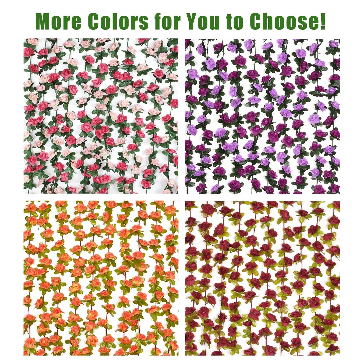 BLEUM CADE 2Pcs 16.4Ft Flower Garland Artificial Rose Vines for Bedroom, Cute Fake Hanging Flower Vines Floral Garland Decorations for Wedding Party Wall Room Decor Aesthetic