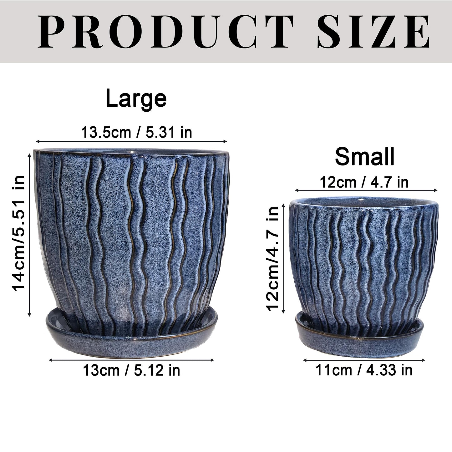 Ceramic Planter, 4.5+5.5 Inch Small Plant Pots, Flower Pots Indoor Planters with Drainage and Tray, Pot for Indoor Plants - Succulents, Snake Plant, Cactus, Aloe Vera, Herb for Home Decor(Glaze Blue)