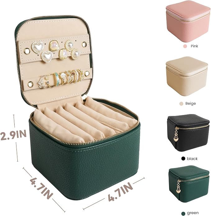 Travel Jewelry Case, Small Travel Jewelry Box with 6 Velvet Jewelry Bag Mini Pouch, Portable Travel Jewelry Organizer for Rings Earrings Necklaces, Beauty Gifts for Women Girls (Green)