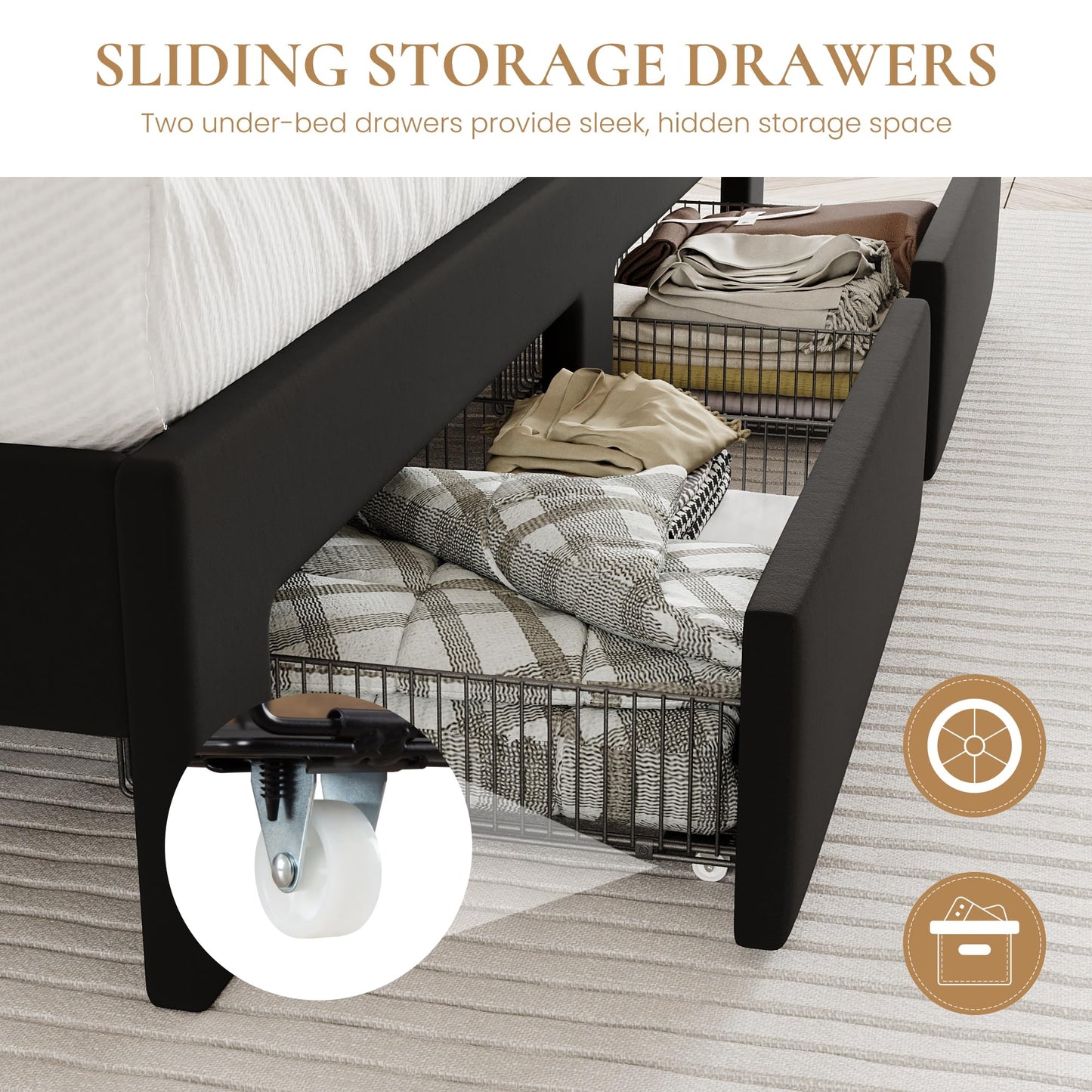 SHA CERLIN Velvet Full Size Bed Frame with Vertical Channel Tufted Wingback Headboard & 2 Storage Drawers/2-Tier Shelves with LED Lights & Charging Station/Noise-Free/No Box Spring Needed/Black